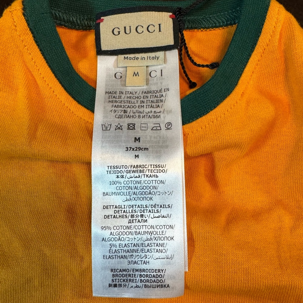 New Authentic Gucci GG Logo Dog Shirt Clothes Gold Green Size M - Picture 8 of 10
